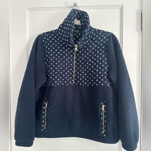 J. Crew Women Navy Blue Patterned Half Zip Fleece